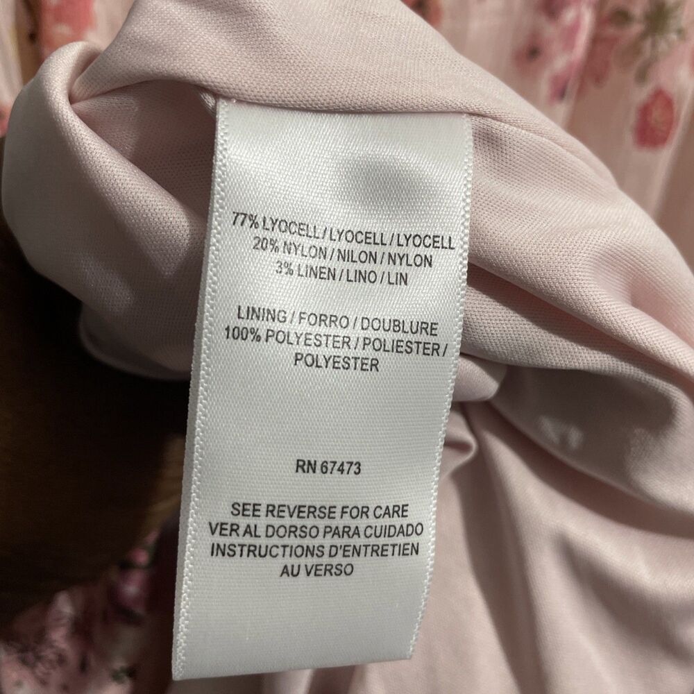 Taylor Pink Floral Puff Sleeve Dress Womens Size 14 V Neck Pockets Lined NWT - Picture 13 of 15